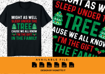 Might as well sleep under the tree cause we all know I’m the gift in the family Merry Christmas shirt print template Xmas typography design