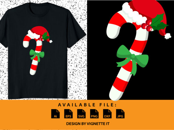 Candy cane crew santa stick hat christmas shirt print template merry xmas funny shirt design vector illustration art