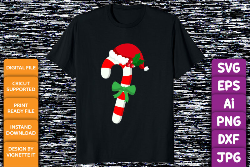 Candy Cane Crew Santa stick hat Christmas shirt print template Merry Xmas funny shirt design vector illustration art