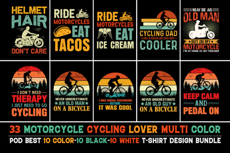 Motorcycle Cycling T-Shirt Design Bundle