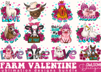 Farm Animals Valentine Sublimation Bundle t shirt graphic design