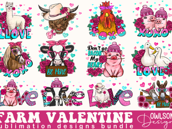 Farm animals valentine sublimation bundle t shirt graphic design