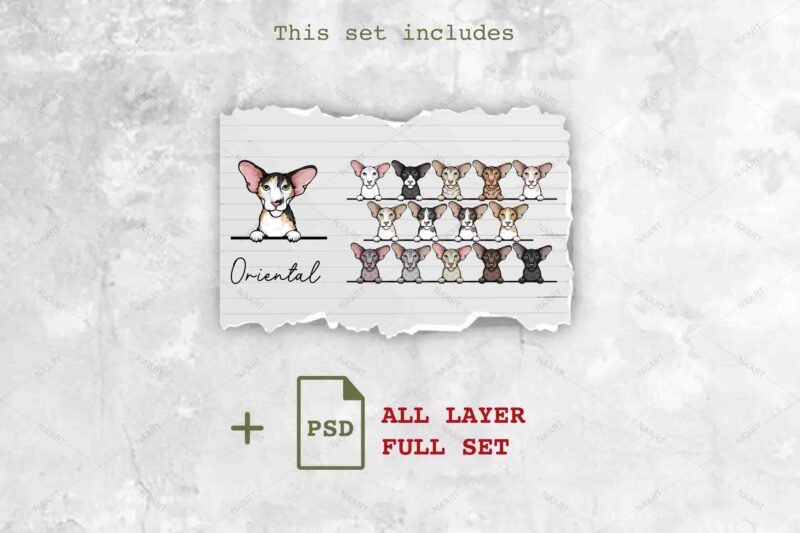 Peeking Cats, 17 Breeds & 237 Elements, Color Set 1