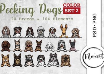 Peeking Dogs, 20 Breeds & 104 Elements, PSD-PNG, Color Set 2