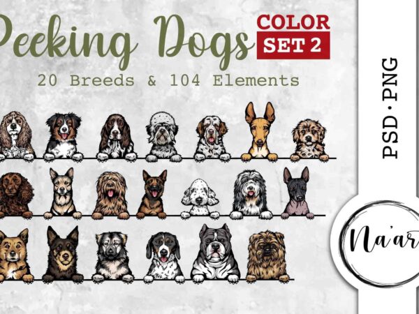 Peeking dogs, 20 breeds & 104 elements, psd-png, color set 2 t shirt illustration