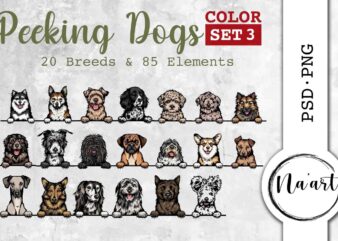 Peeking dogs, 20 breeds & 85 elements, psd-png, color set 3