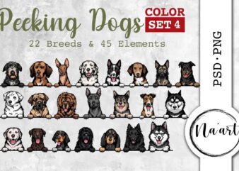 Peeking Dogs, 22 Breeds & 45 Elements, PSD-PNG, Color Set 4
