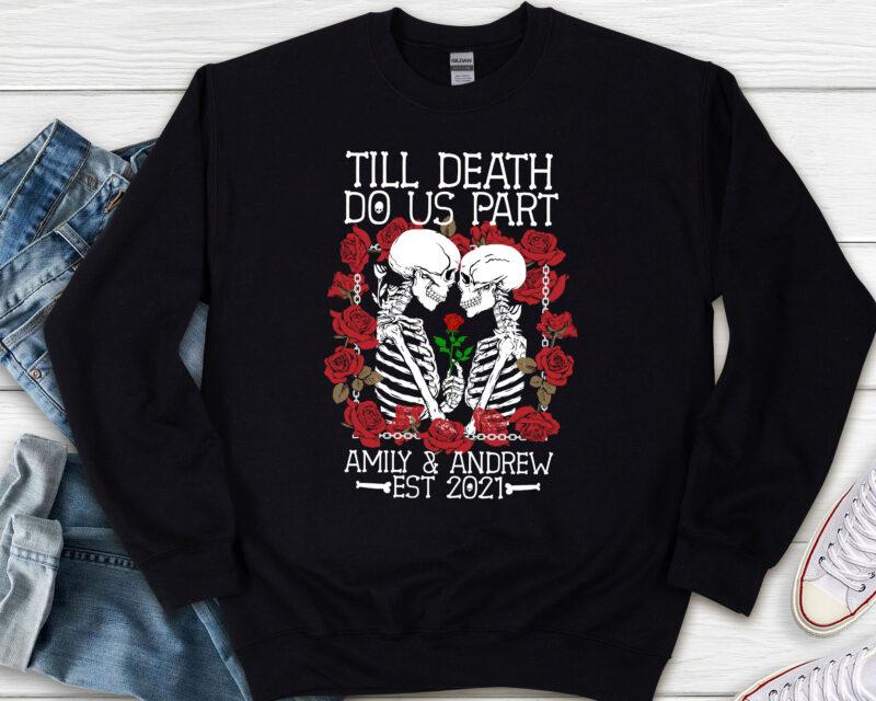 Personalized Skeleton Couple Till Death Do Us Part PNG, Custom Skeleton Digital Download, Gothic Skull Honeymoon Wedding Anniversary NL
