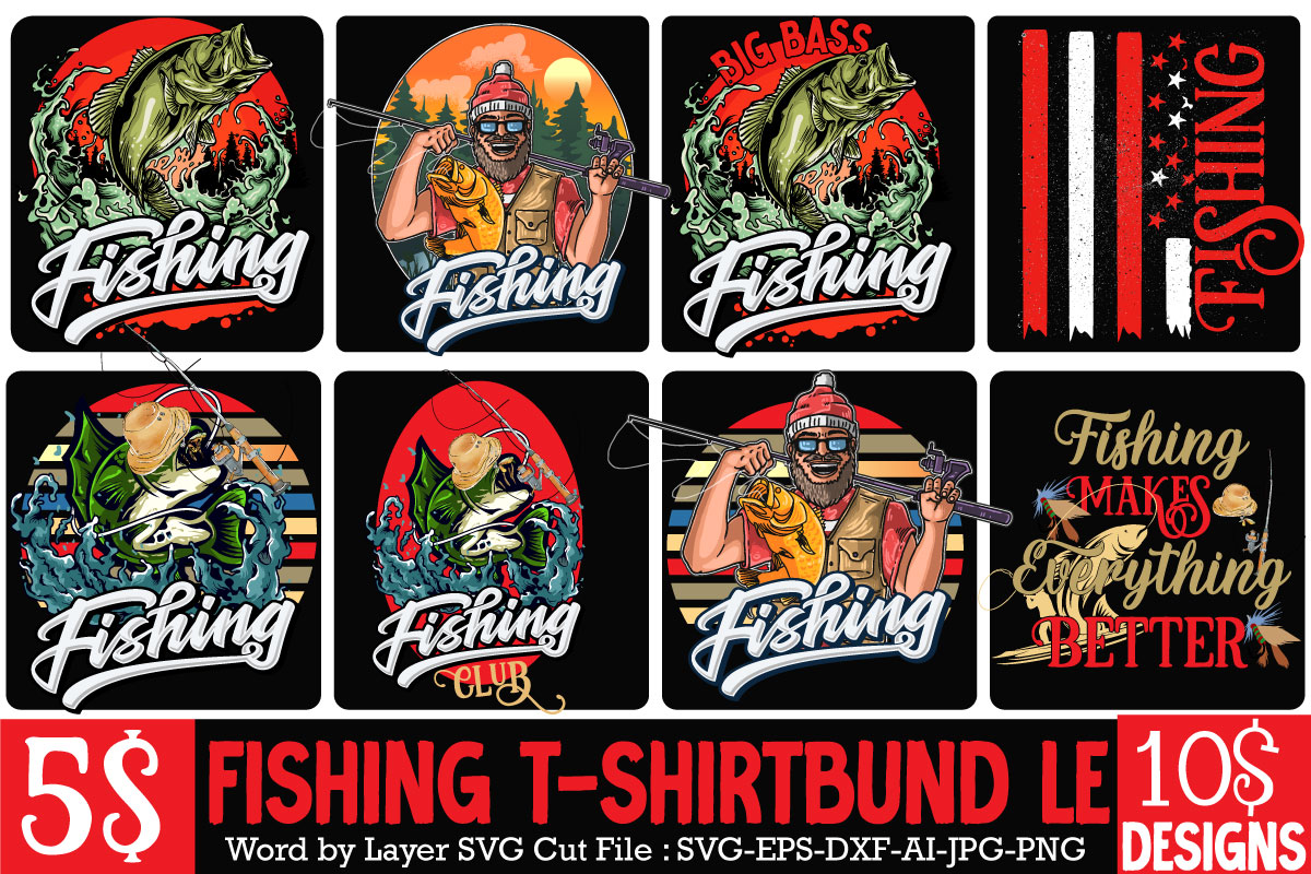 Fishing T-Shirt Bundle , Fishing T-Shirt Design Bundle , Fishing t