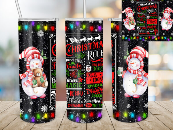 Christmas snowman 20oz tumbler design, christmas tumbler, snowman, christmas, christmas rules, bake cookies, coffee, bear, christmas lights t643