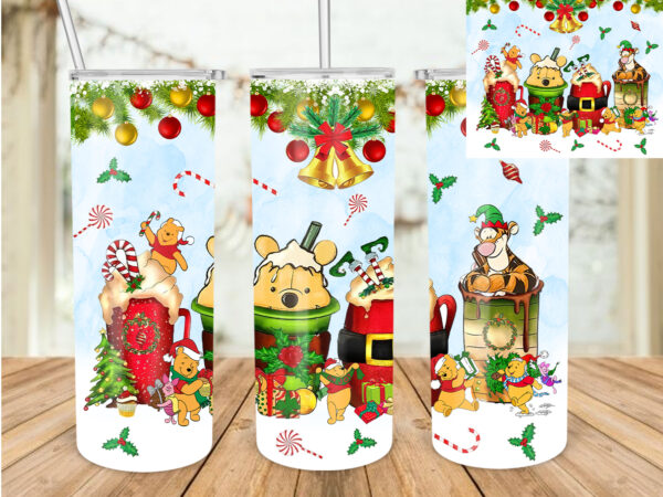 Christmas pooh 20oz tumbler design, christmas coffee latte tumbler, christmas gifts, christmas bell, christmas flower, christmas decoration, christmas tree, pooh, coffee tumbler t633