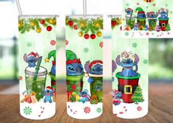 Christmas Stitch 20oz Tumbler Design, Christmas Coffee Latte Stitch Tumbler, Cartoon Character Tumbler, Christmas Gift, Christmas Tree T631