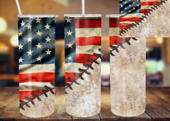 American flag baseball 20oz tumbler design, vintage baseball tumbler, american flag, baseball lover, vintage american flag tumbler design t637