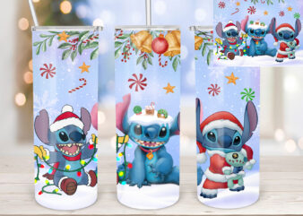 Christmas Stitch 20oz Tumbler Design, Stitch, Cartoon Character, Stitches Tumbler, Christmas Bell, Christmas Lights, Christmas Stitch Lights T638