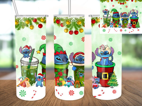 Christmas stitch 20oz tumbler design, christmas coffee latte stitch tumbler, cartoon character tumbler, christmas gift, christmas tree t631
