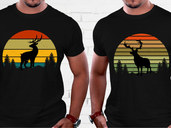 Rain deer retro vintage sunset t-shirt graphic