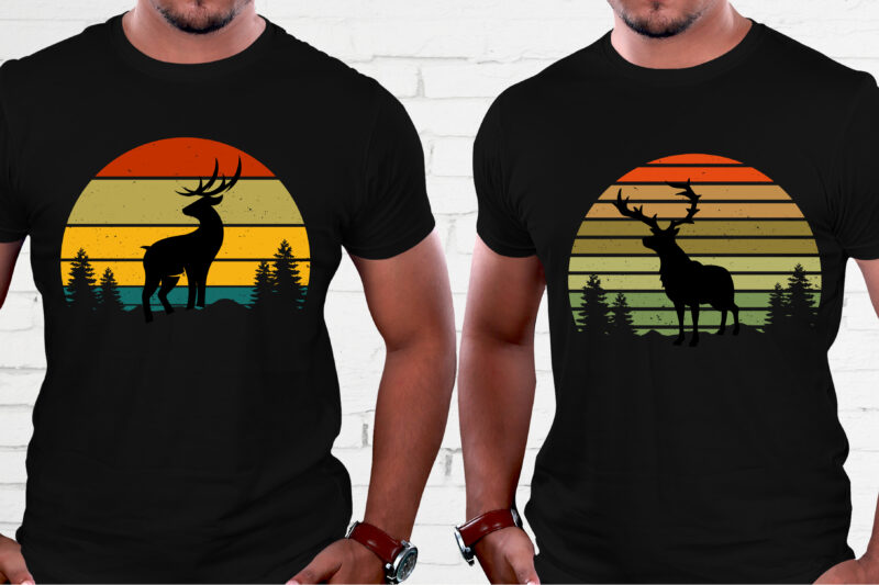 Rain Deer Retro Vintage Sunset T-Shirt Graphic