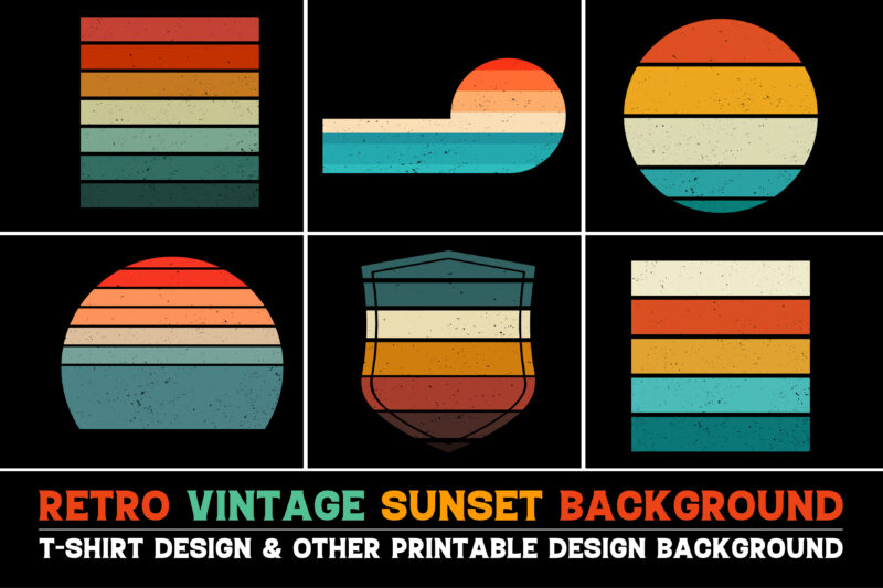 Sunset Vintage Retro Grunge Background Bundle for T-Shirt Design