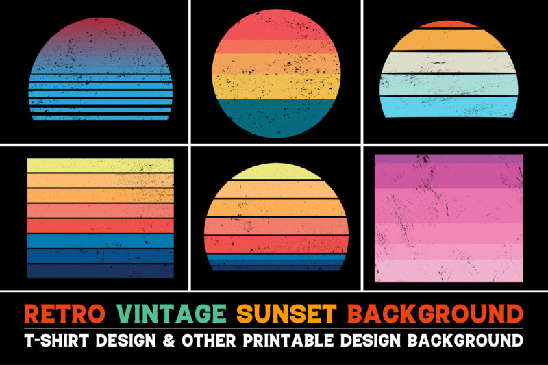 Sunset Vintage Retro Grunge Background Bundle for T-Shirt Design