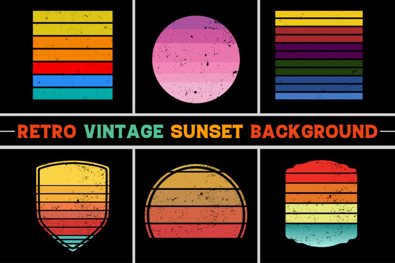 Retro Vintage Sunset Grunge T-Shirt Design Background Bundle