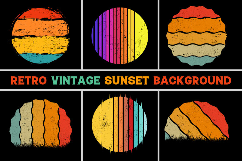 Retro Vintage Sunset Grunge T-Shirt Design Background Bundle