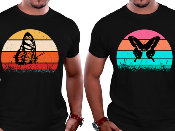 Retro vintage sunset butterfly t-shirt graphic