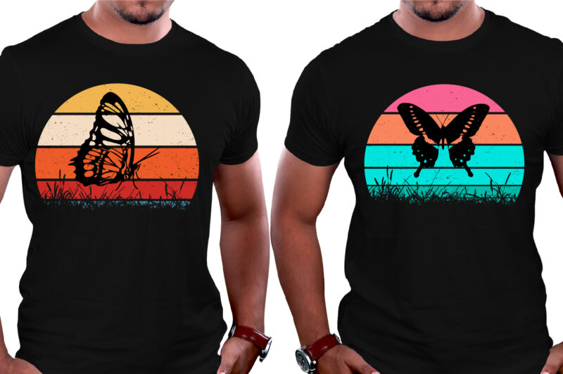 Retro Vintage Sunset Butterfly T-Shirt Graphic