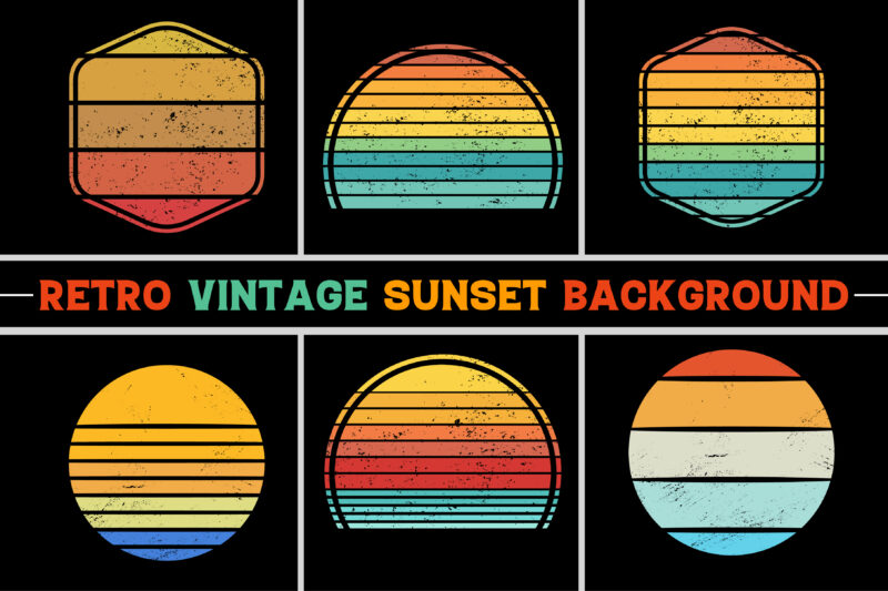 Retro Vintage Sunset Grunge T-Shirt Design Background Bundle