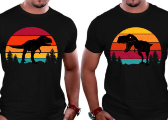 Retro Vintage Sunset Dinosaur T-Shirt Graphic