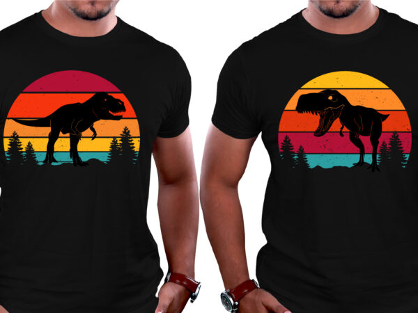 Retro vintage sunset dinosaur t-shirt graphic