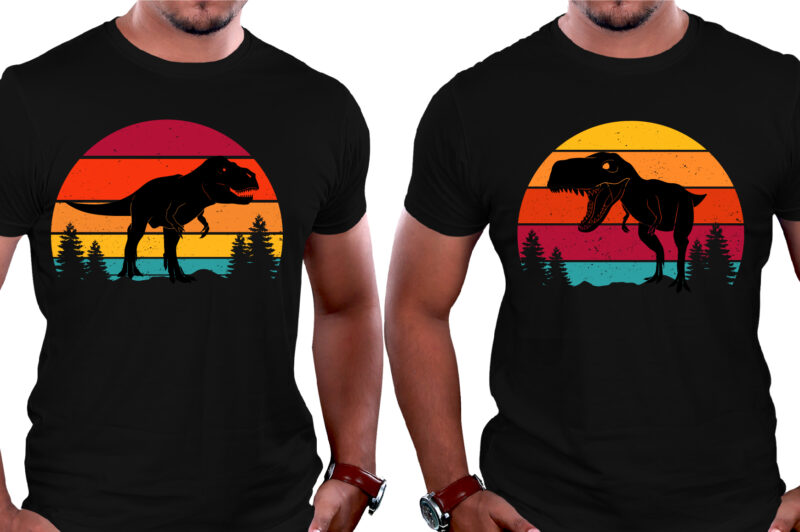 Retro Vintage Sunset Dinosaur T-Shirt Graphic