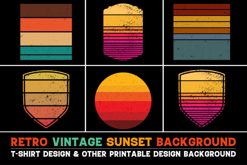 Sunset Vintage Retro Grunge Background Bundle for T-Shirt Design