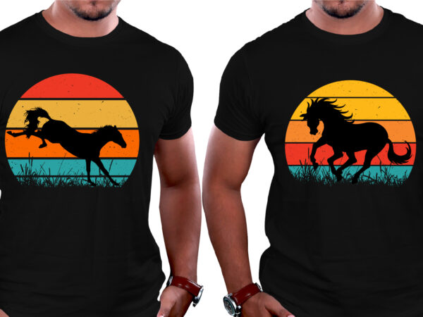 Retro vintage sunset horse t-shirt graphic