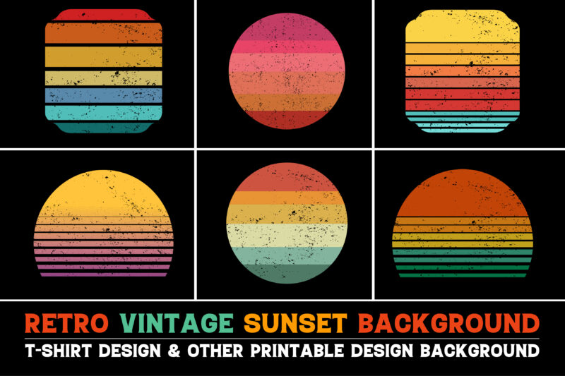 Sunset Vintage Retro Grunge Background Bundle for T-Shirt Design