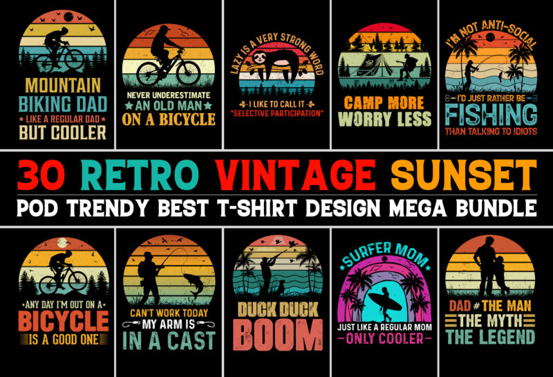 Retro Vintage Sunset T-Shirt Design Bundle