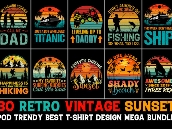 Retro vintage sunset t-shirt design bundle