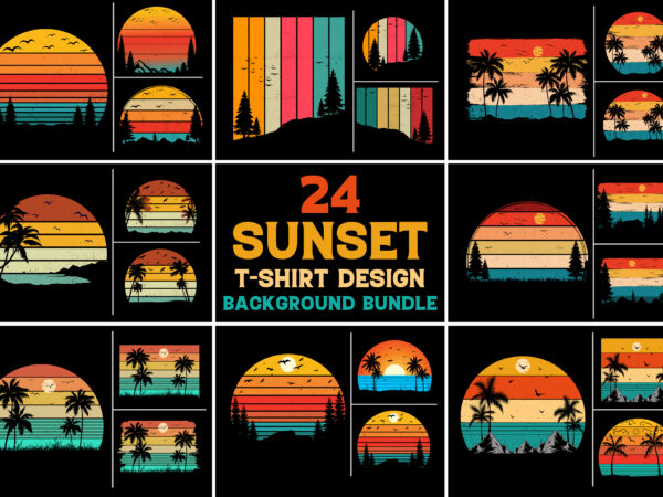 Retro vintage sunset t-shirt design background vector bundle