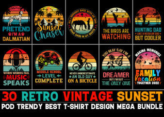 Retro Vintage Sunset T-Shirt Design Bundle