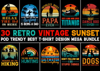 Retro Vintage Sunset T-Shirt Design Bundle