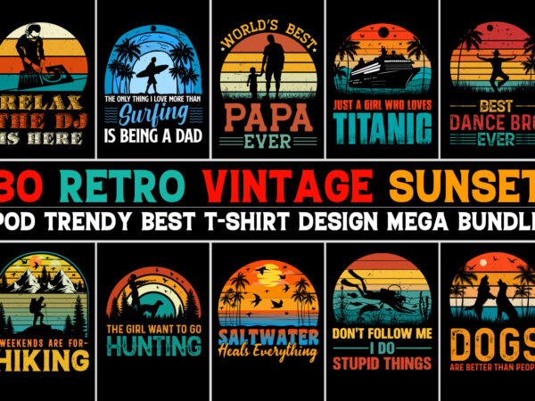 Retro vintage sunset t-shirt design bundle