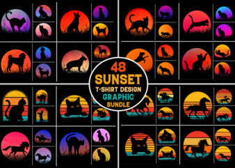 Retro Vintage Sunset T-Shirt Design Graphic Bundle