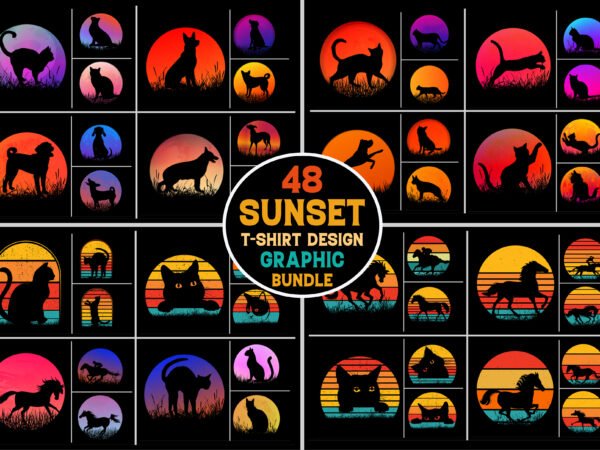 Retro vintage sunset t-shirt design graphic bundle