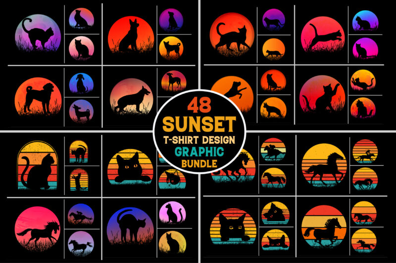 Retro Vintage Sunset T-Shirt Design Graphic Bundle