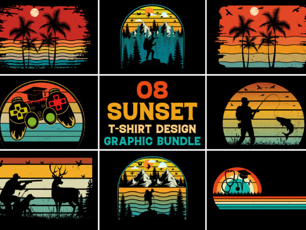 Retro vintage sunset t-shirt design graphic bundle