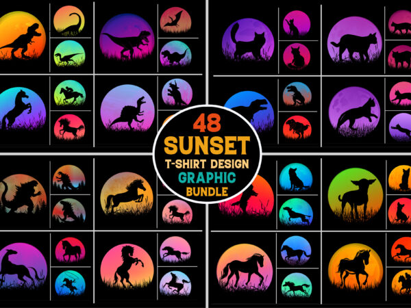 Retro vintage sunset t-shirt graphic bundle