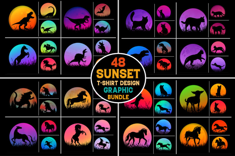 Retro Vintage Sunset T-Shirt Graphic Bundle