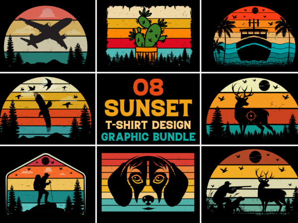 Retro vintage sunset t-shirt graphic bundle