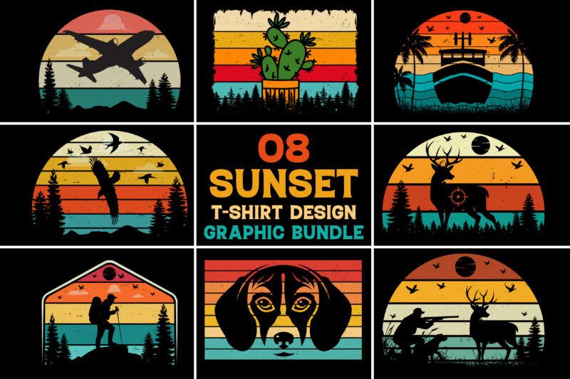 Retro Vintage Sunset T-Shirt Graphic Bundle