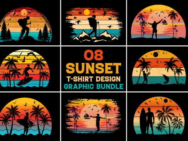 Retro vintage sunset t-shirt graphic bundle