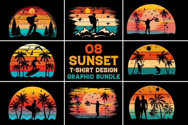 Retro Vintage Sunset T-Shirt Graphic Bundle